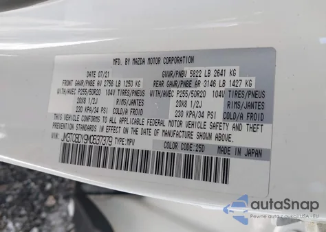 2021 Mazda Cx-9 Grand Touring z USA, uszkodzony, nr VIN JM3TCBDY9M0537379